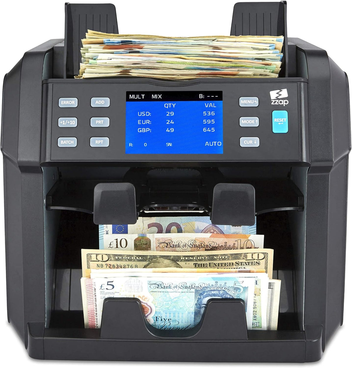 Mixed Denomination Bill Counter 2 Pocket Sorter Counterfeit Detector M1047