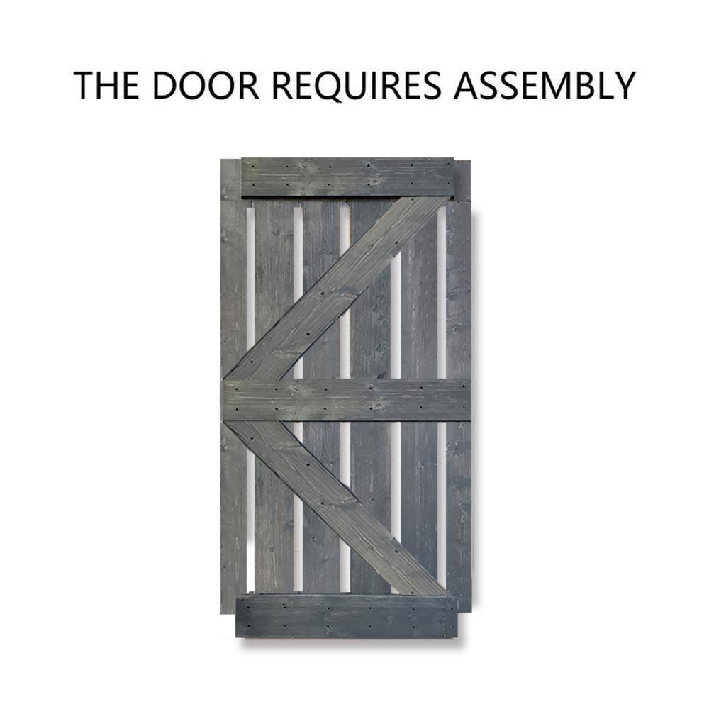 Gray Stained Solid Knotty Pine Wood Double Interior Sliding Barn Doors with Hardware Kit X888