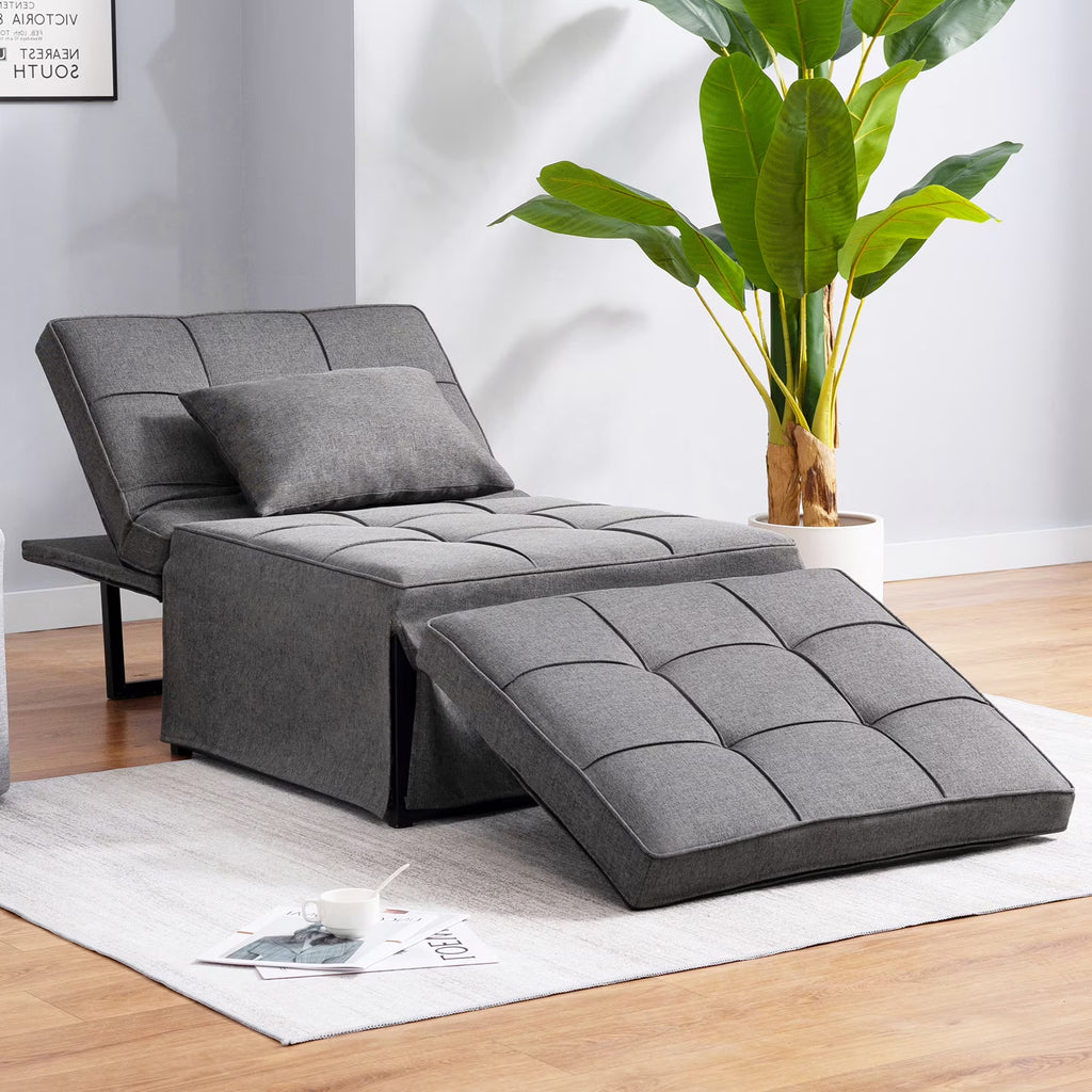 Dark Gray Linen Convertible Sofa Sleeper with Ottoman U215