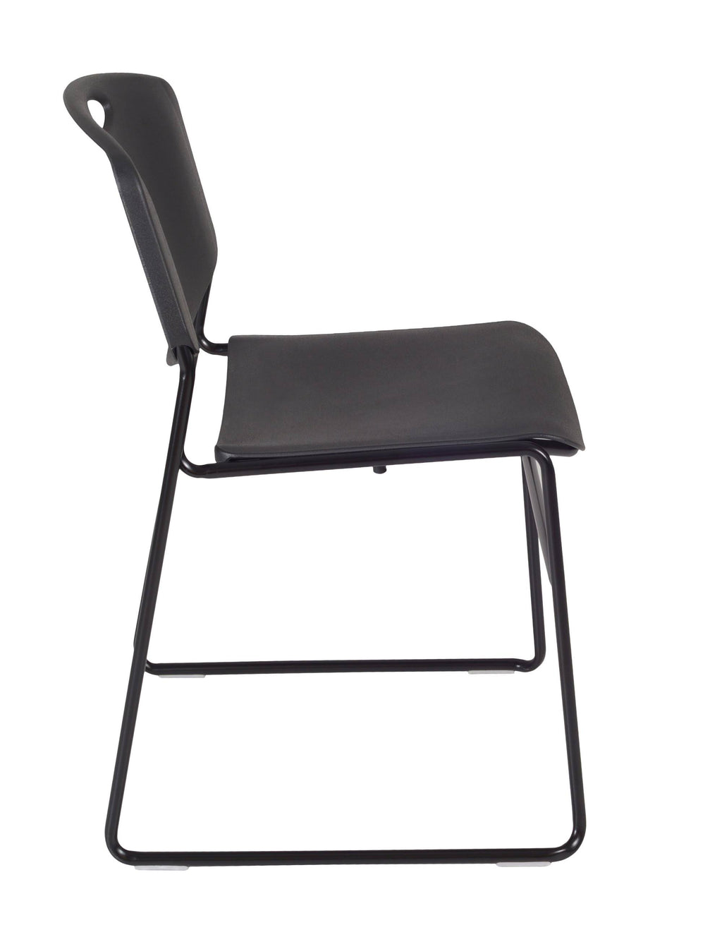 Beige Round Breakroom Table with 4 Black Stack Chairs C331475
