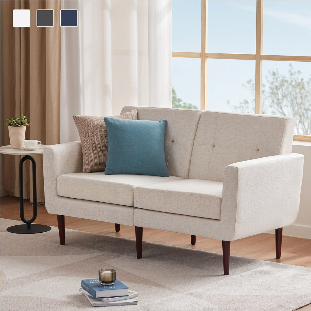 Blue Button Tufted Fabric Loveseat Z4806