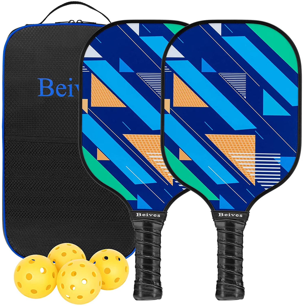 2 Multicolor Carbon Fiber Pickleball Paddles with 4 Balls and 1 Bag P306
