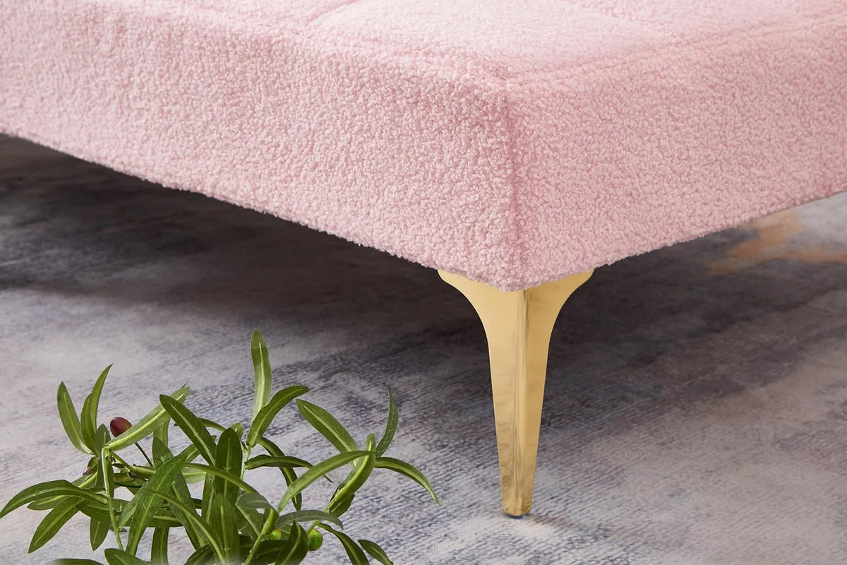 Pink Teddy Fabric Convertible Sofa Bed E48370