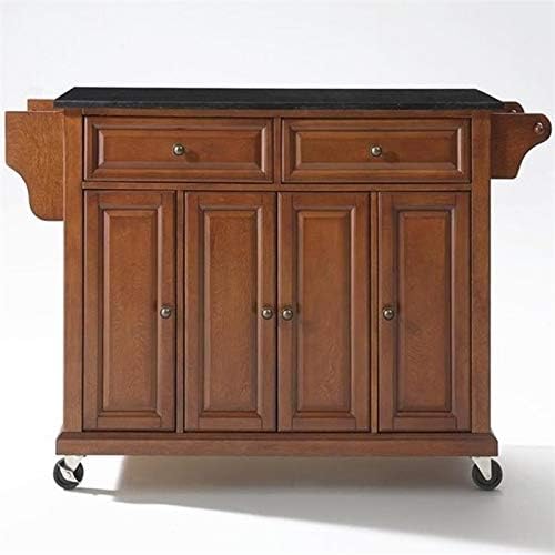Solid Black Granite Top Kitchen Cart S19163