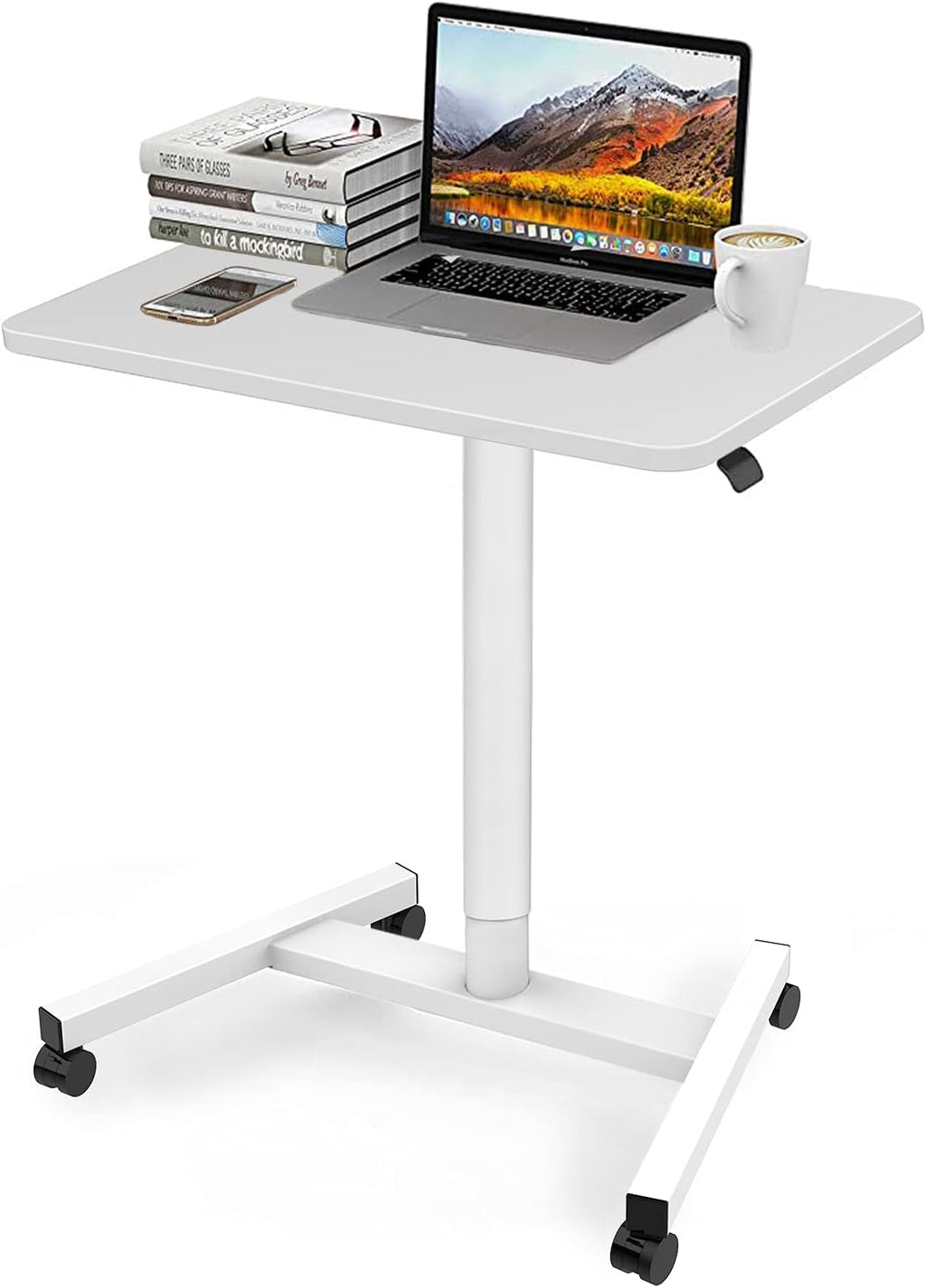 28 Inch Height Adjustable Sit Stand Desk with Wheels Black G649