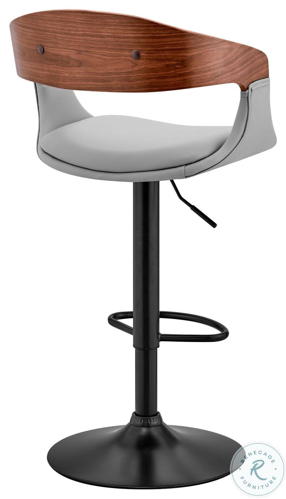 Gray Faux Leather and Walnut Wood Bar Stool with Black Base X675