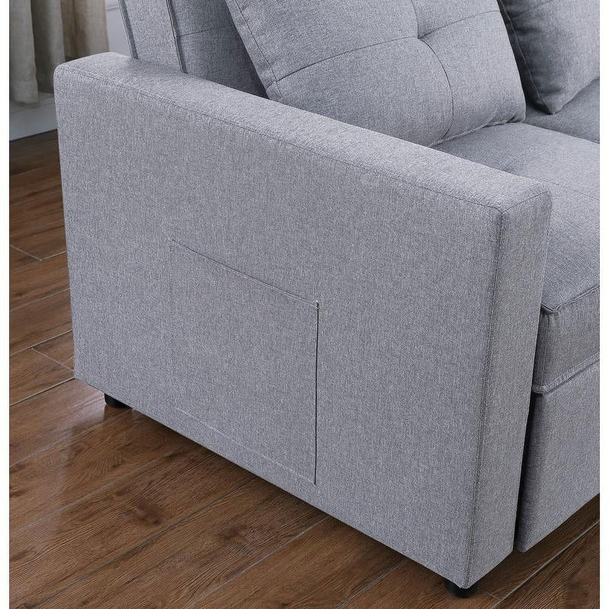 Light Gray Linen Fabric 3-in-1 Convertible Sleeper Loveseat U23678