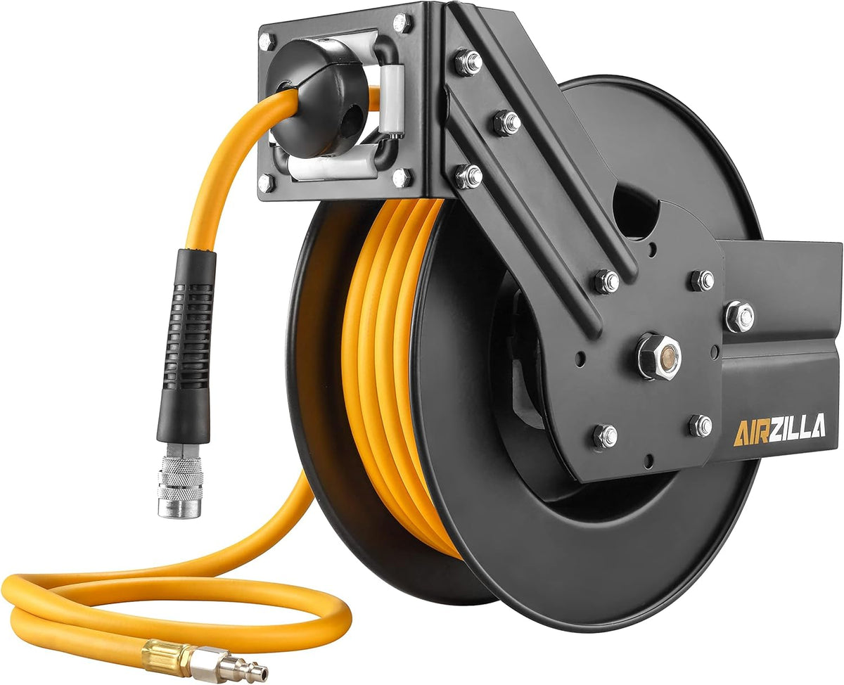 Steel Retractable Air Hose Reel 3/8" Inch x 50' Feet Hybrid Polymer Hose J651798