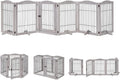 6 Panels Extra Wide Freestanding Walk Through Dog Gate with 4 Support Feet T55966