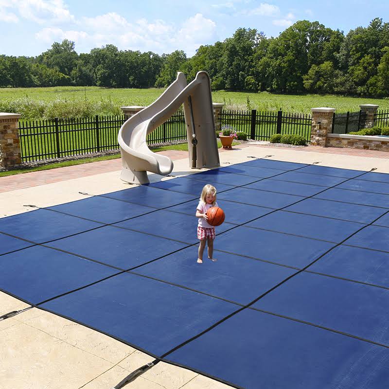 Blue 20-Year Ultra Light Solid Safety Cover for 12-ft x 20-ft Pool w/ Right Step A4486