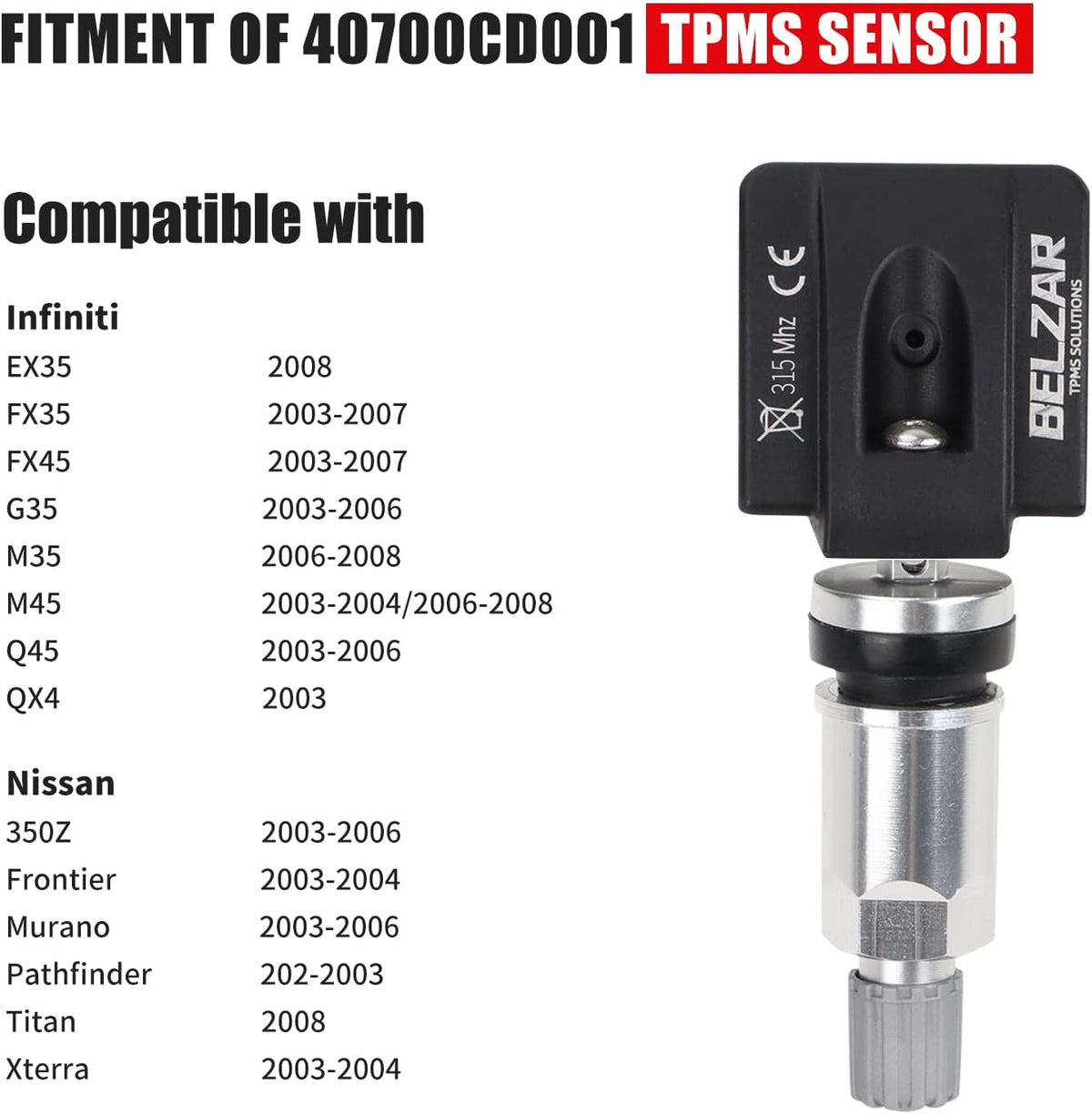 TPMS Preprogrammed 315MHz Tire Pressure Sensors 4 Pack E675