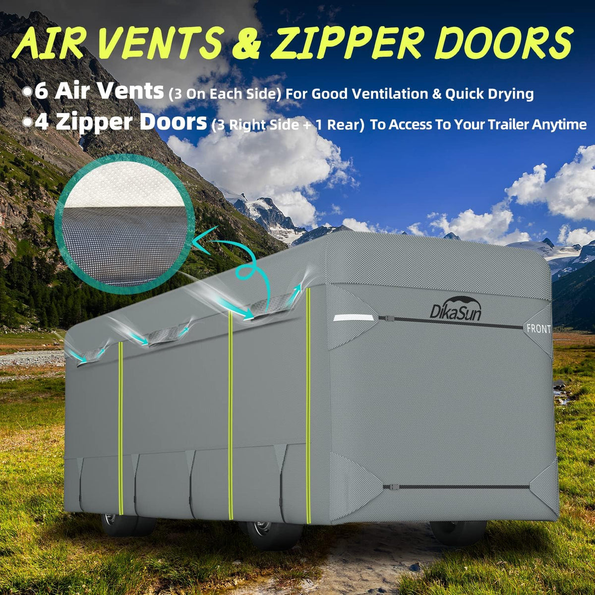 RV Cover for 31'-34' with 2Pcs Extra Straps & 6 Gutter Covers Grey D242129