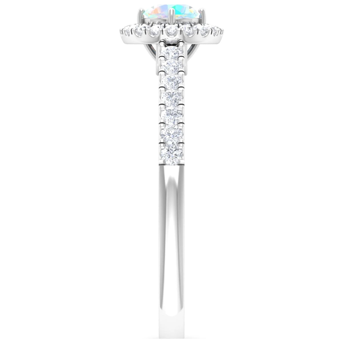 1/2 CT Ethiopian Opal and Diamond Halo Engagement Ring, 925 Sterling Silver V263136