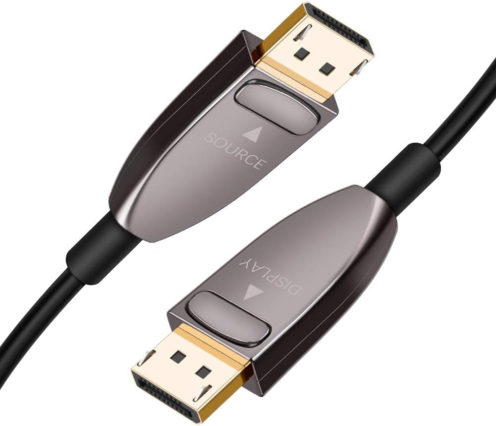 DP Fiber Optic Cable 20ft, Displayport 1.4, 8K@60Hz 4K@120Hz, Gold Plated, Black H987