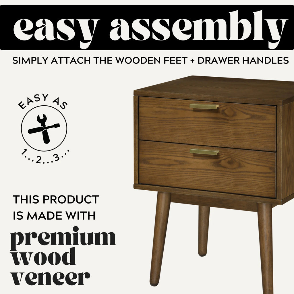 Walnut & Gold Two Drawer Nightstand O746612