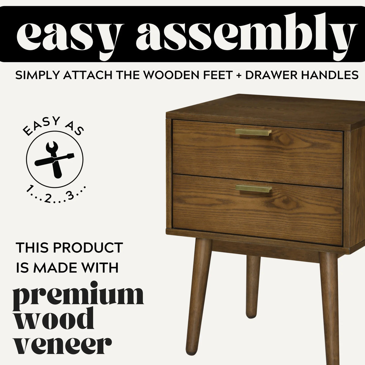 Walnut & Gold Two Drawer Nightstand O746612