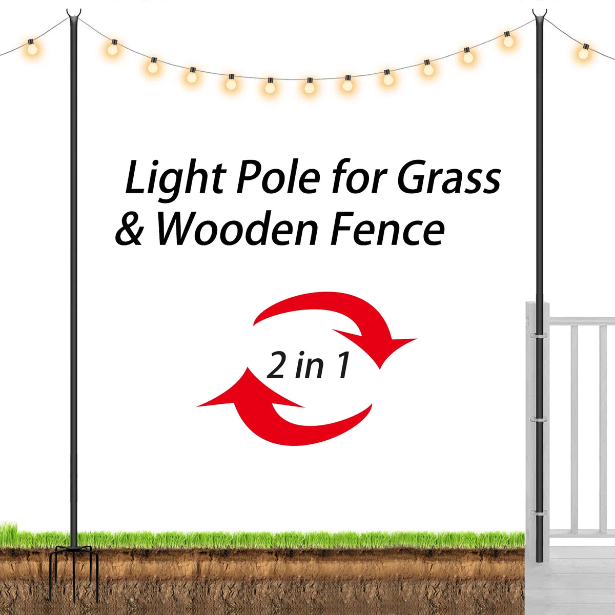 String Light Poles Stand for Outside, 2 Pack, 9 FT x 25 mm R879