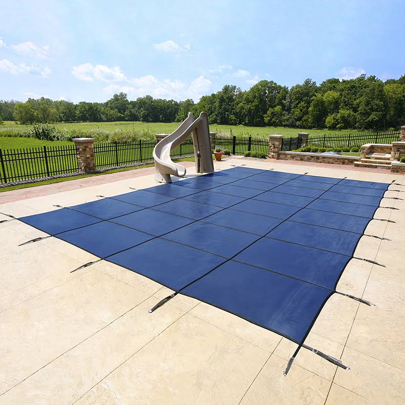 Blue 20-Year Ultra Light Solid Safety Cover for 12-ft x 20-ft Pool w/ Right Step A4486