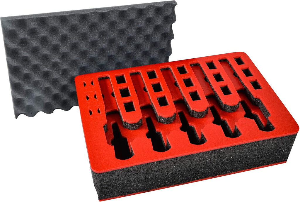 Pistol & Magazine Storage Foam Insert for Pelican P-1500 Case, 2 Piece Set Pre-Cut Polyethylene Foam Base Insert and Lid Liner X843