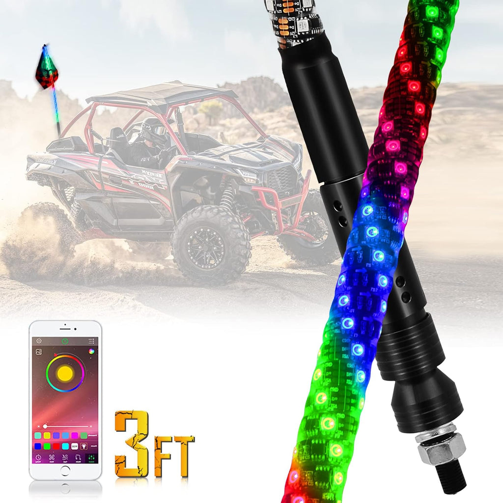 RGB LED Lighted Whip Antenna 3ft Pack of 2 H62340