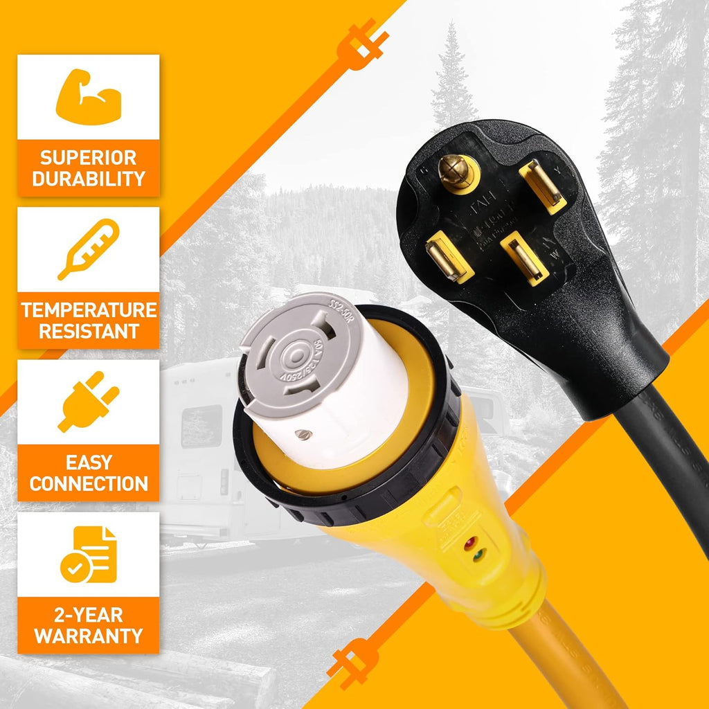 50 Amp RV Power Cord Adapter 1.5FT with Locking Collar, Heavy Duty STW Cable, Pack of 2 M239692