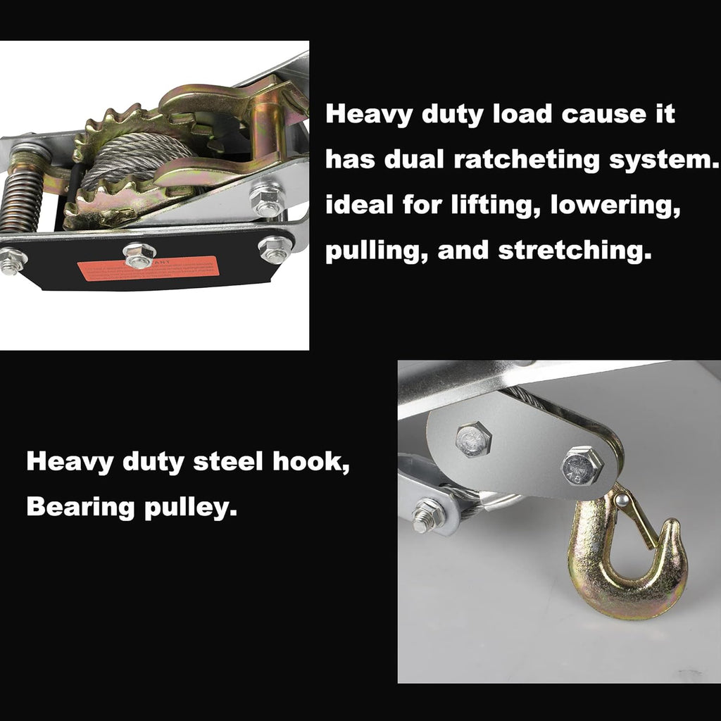 8000lb 2 Gear 2 Hooks Ratchet Puller with Cable Rope, Pack of 2 G1078
