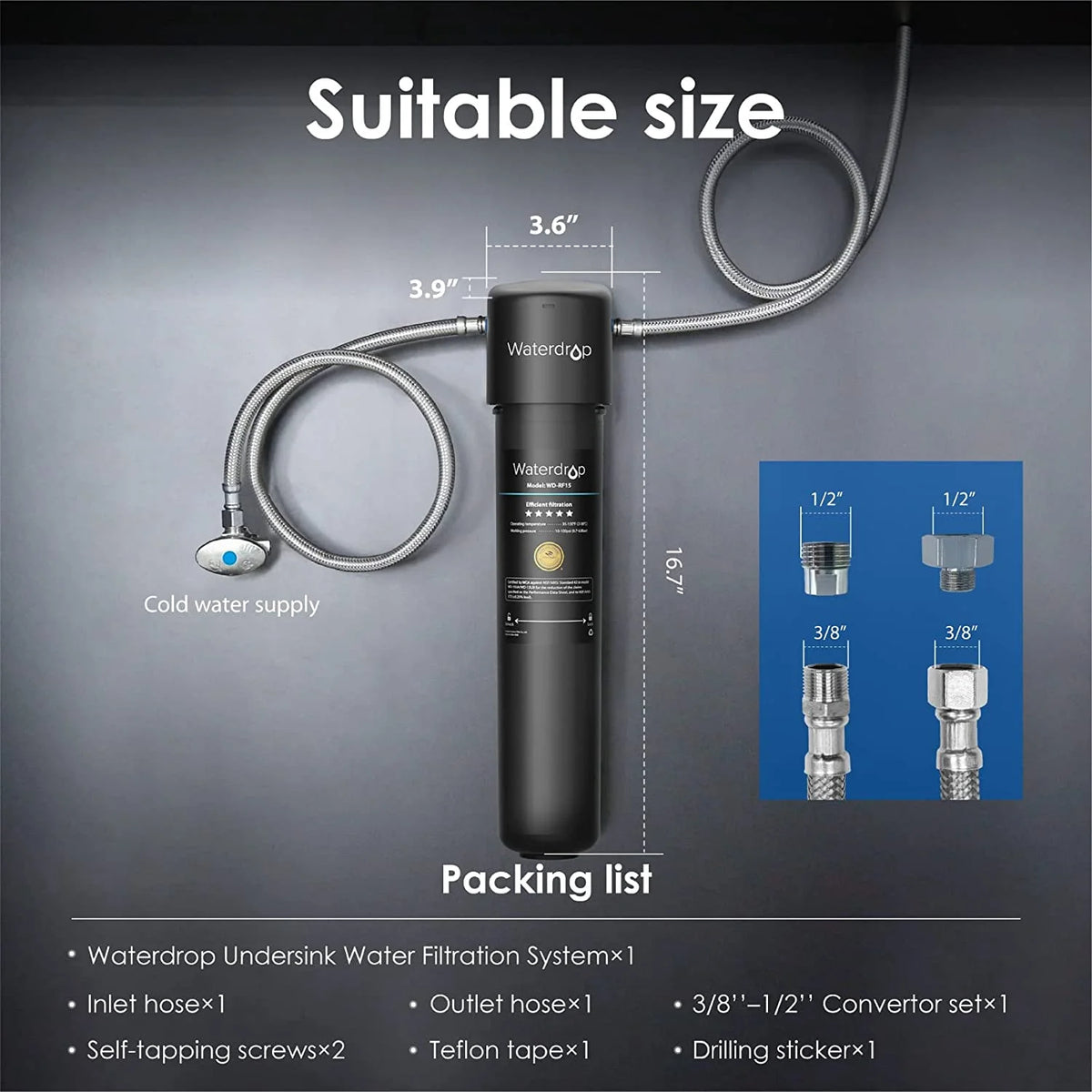 Under Sink Water Filter System, 16000 Gallons High Capacity N65932