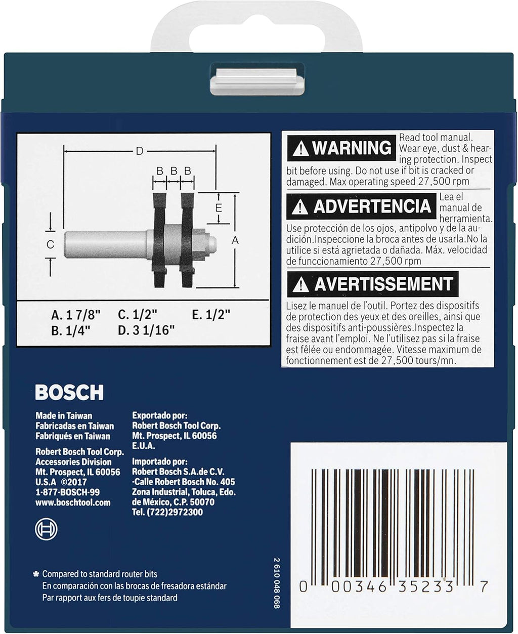 1-7/8 In. x 1/4 In. Carbide-Tipped Tongue and Groove Router Bit Pack of 2 J41727
