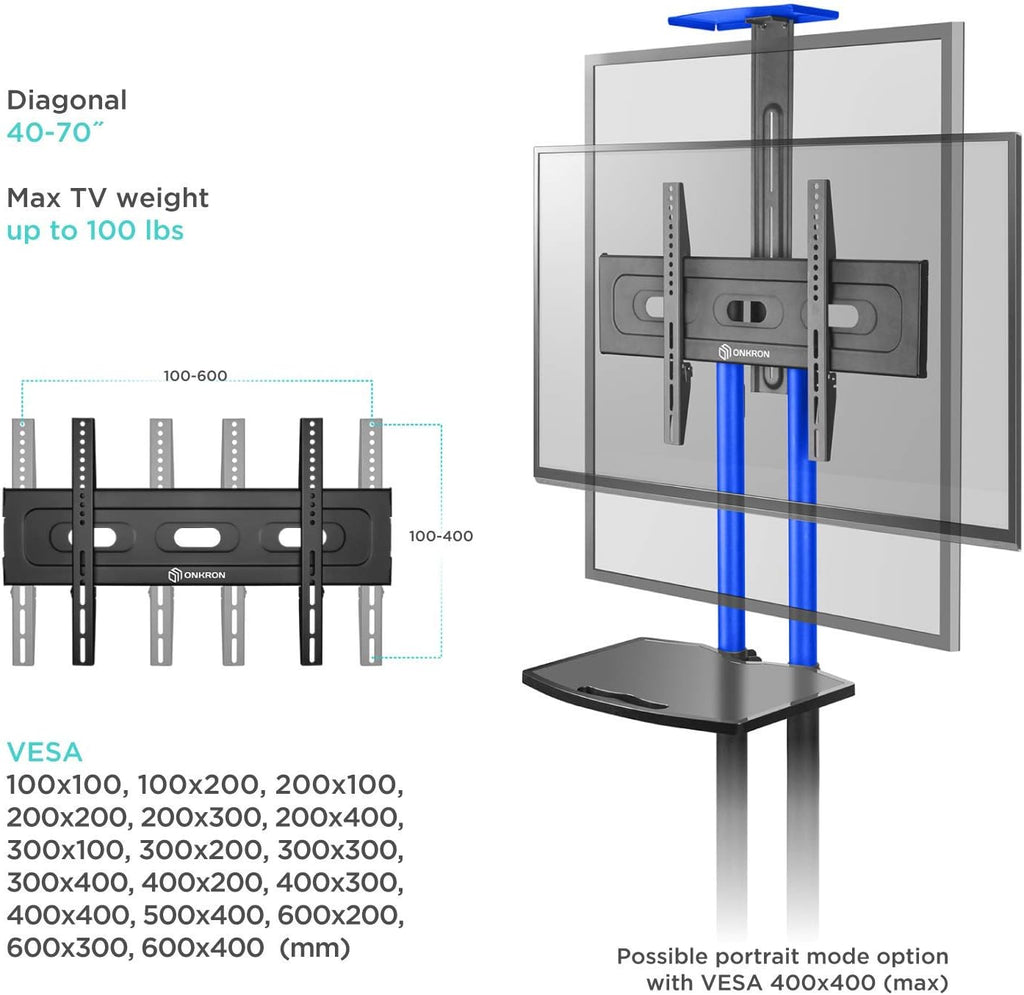 Mobile TV Stand Rolling TV Cart for 40” – 70” Flat Curved Screen TV with Wheels Shelves I477