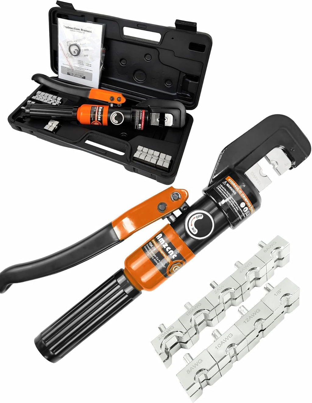 Hydraulic Cable Lug Crimper 8 US TON 12 AWG to 00 (2/0) Electrical Terminal Tool Kit with 9 Die Pack of 2 K152
