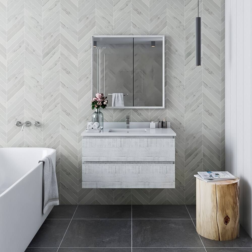Rustic White Wall Hung Bathroom Cabinet E66049