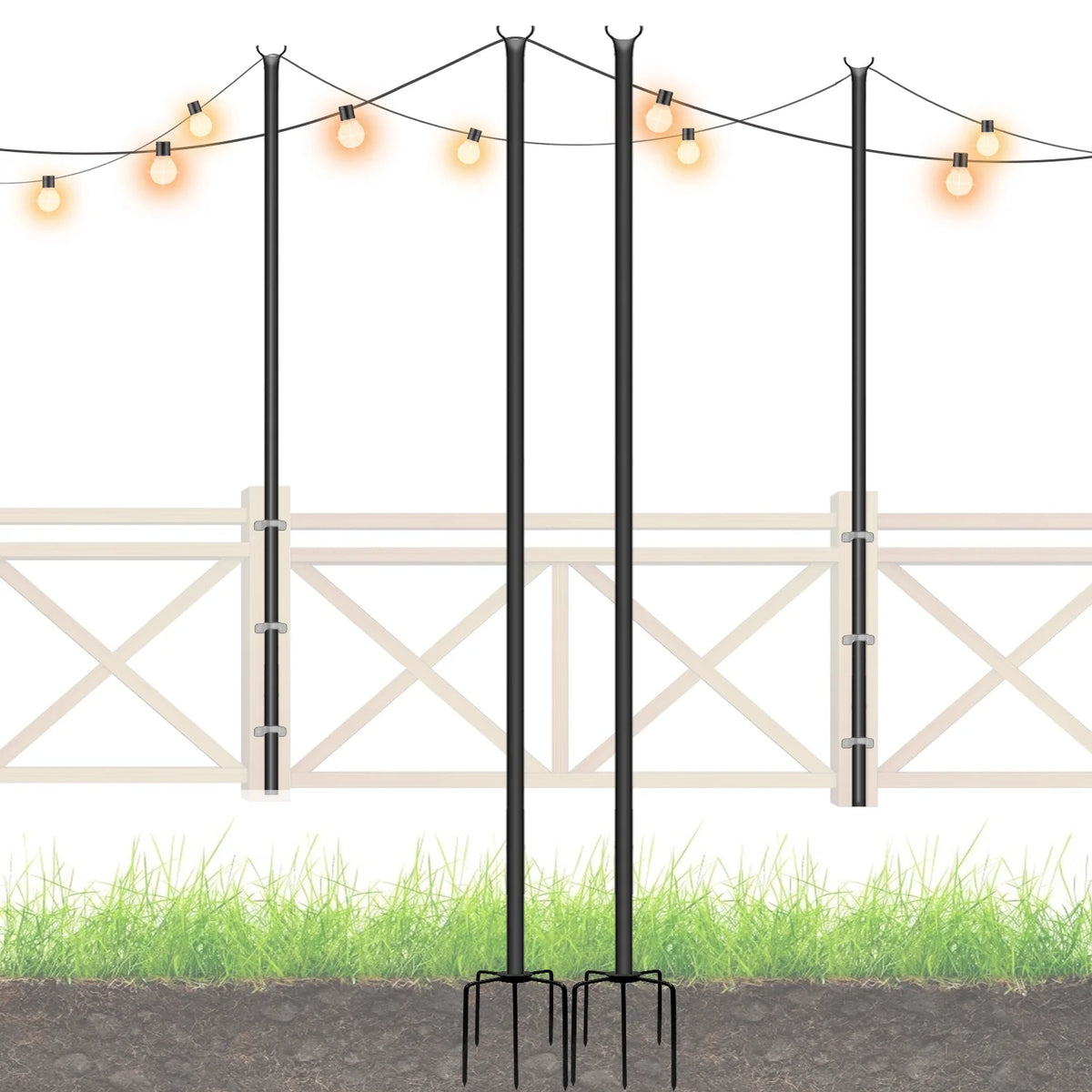 String Light Poles Stand for Outside, 2 Pack, 9 FT x 25 mm R879