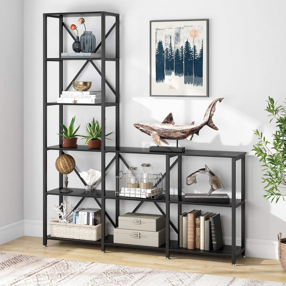 Black 6-Tier Industrial Bookshelf C6790