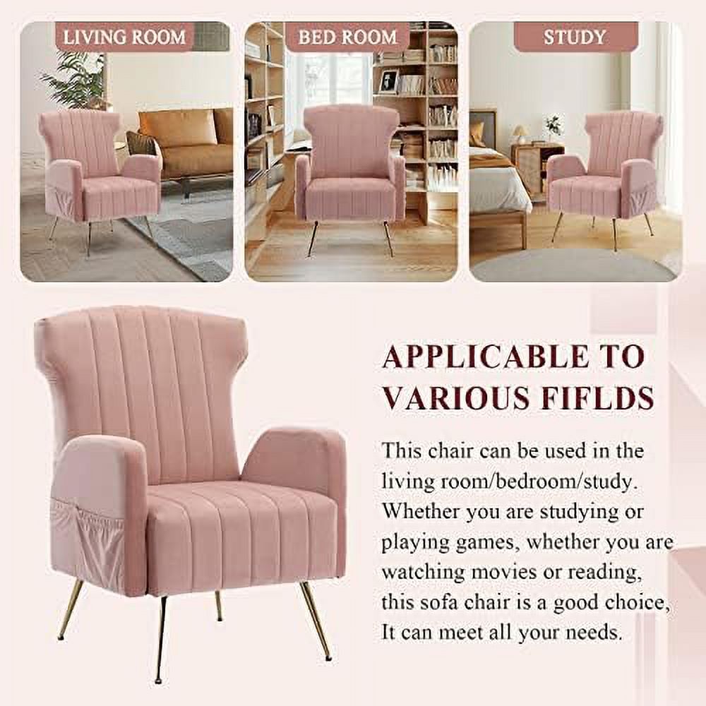 Brown Velvet Wing Back Accent Chair with Metal Gold Legs B335386