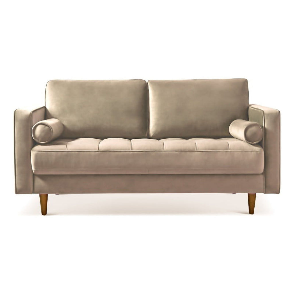 Mid-Century Velvet Loveseat in Brown Taupe D497635