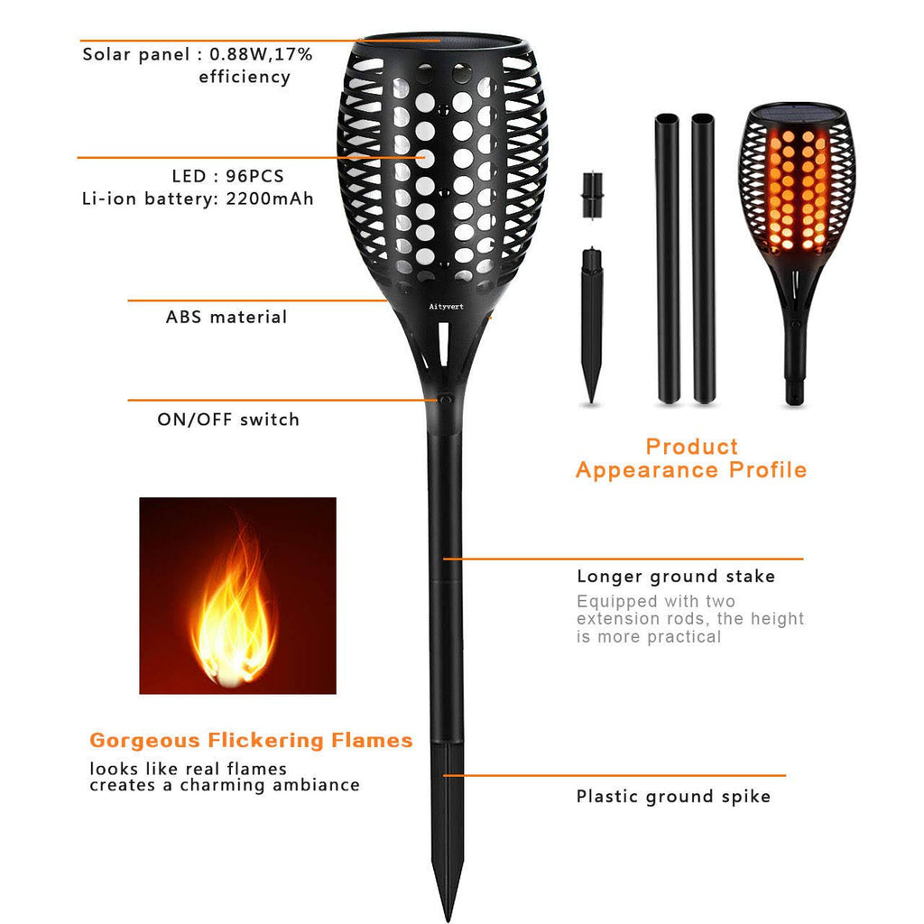Solar Torch Lights Waterproof Flickering Flame Torches K4855