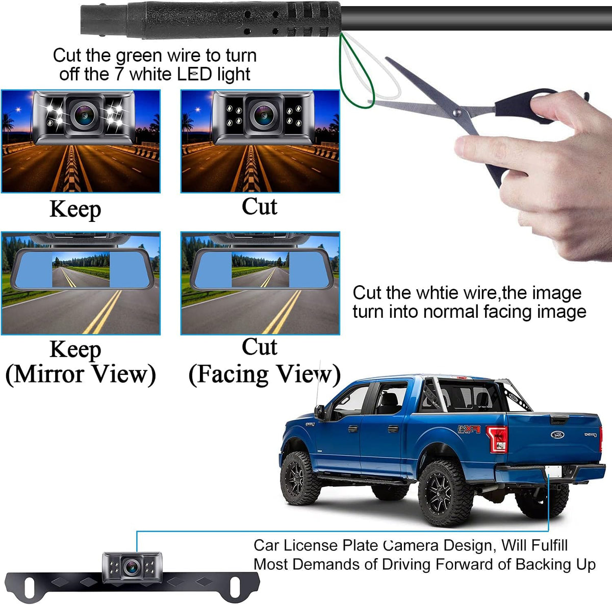 4.3'' HD 1080P Mirror Backup Camera Monitor Wired Kit F163