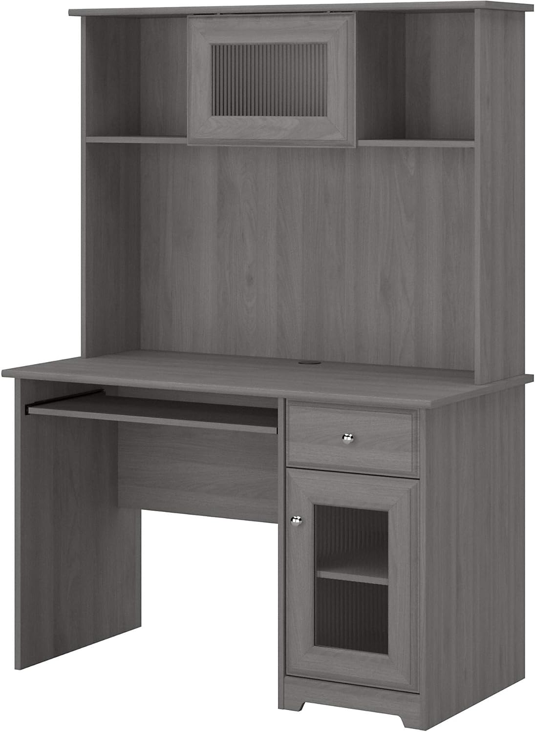 Small Computer Desk with Hutch and Keyboard Tray, 48W, Linen White Oak M9944