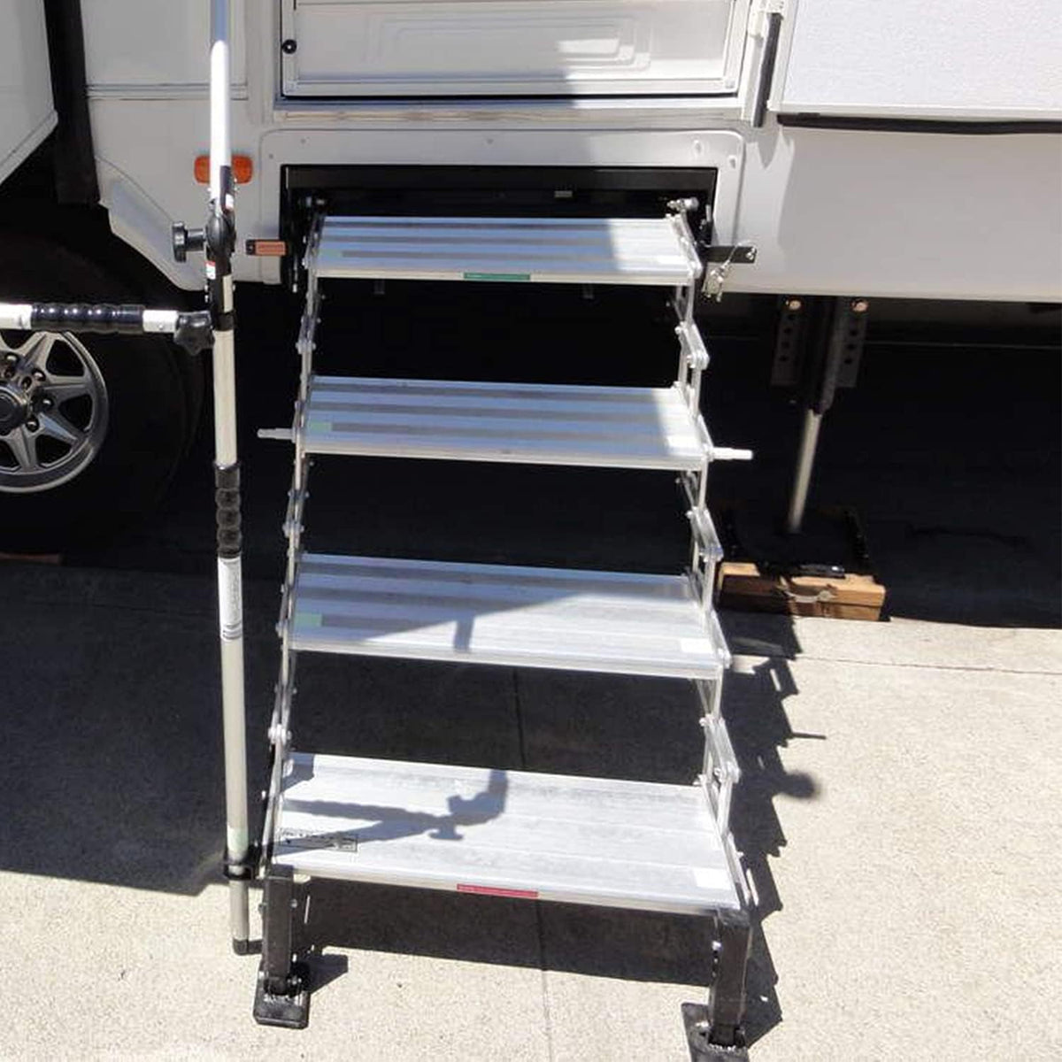 Silver Aluminum Bolt-On Folding Stairs with 3 Steps A4551