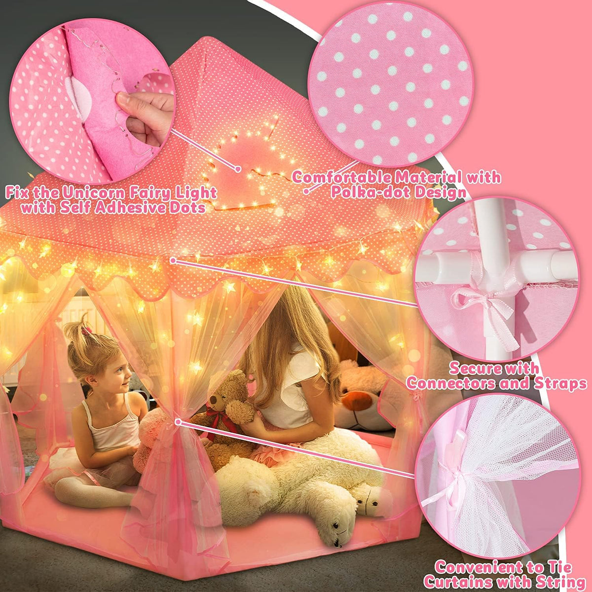 Large Kids Castle Play Tent with Star Lights M58141