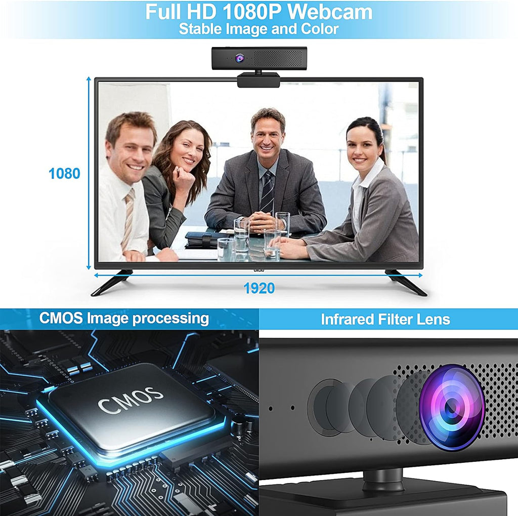 Full HD 1080P USB Webcam with 4 Built-in Microphones and Speaker, Magnetic Privacy Cover, Pack of 2 B60448