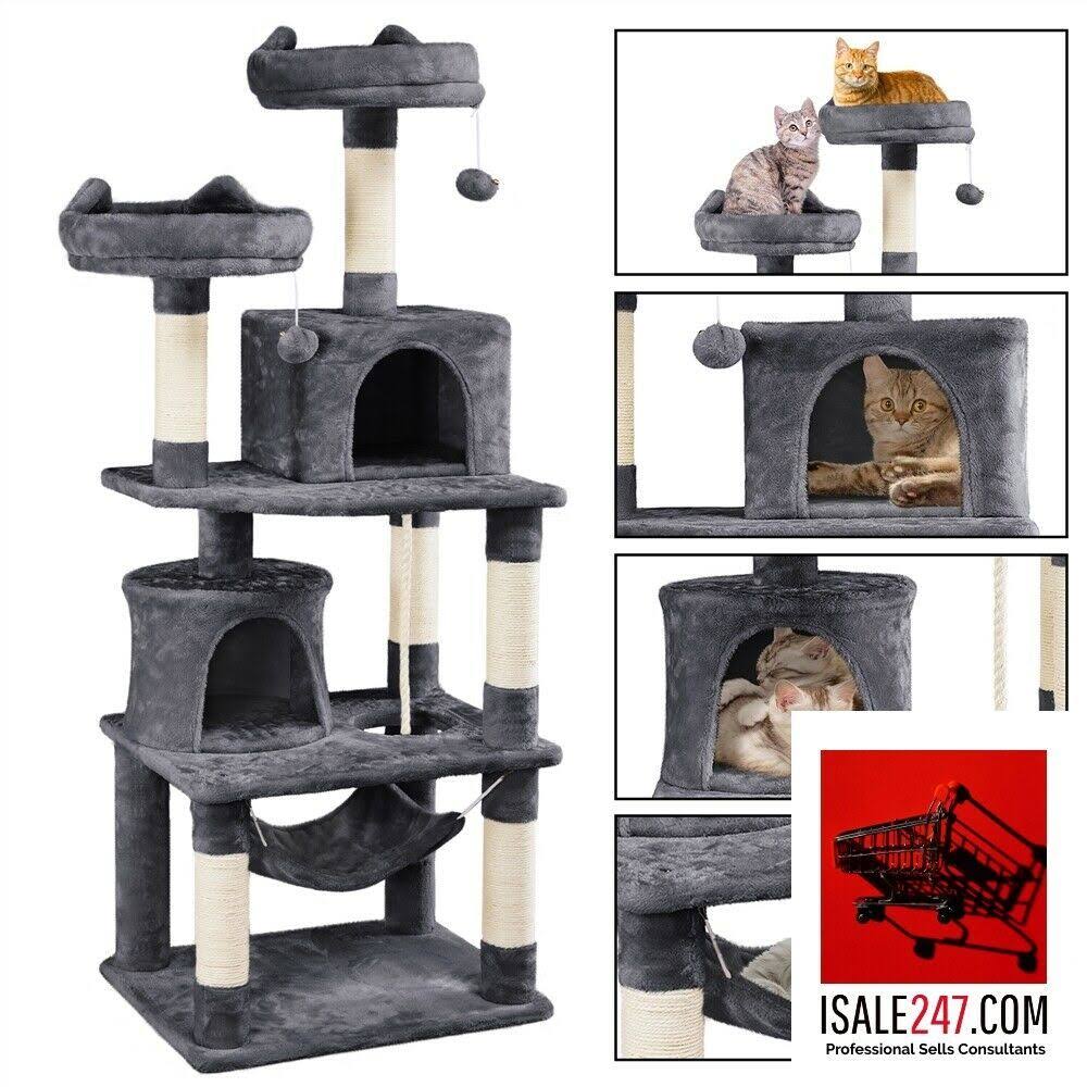 62.2x22 Double Condo Cat Tree and Scratching Post Tower Dark Gray R226974