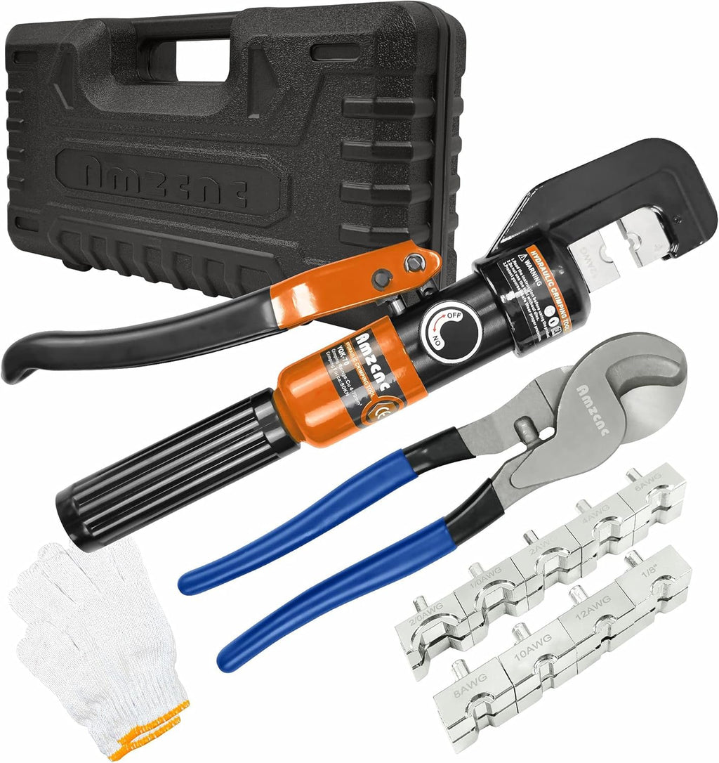 Hydraulic Cable Lug Crimper 8 US TON 12 AWG to 00 (2/0) Electrical Terminal Tool Kit with 9 Die Pack of 2 K152