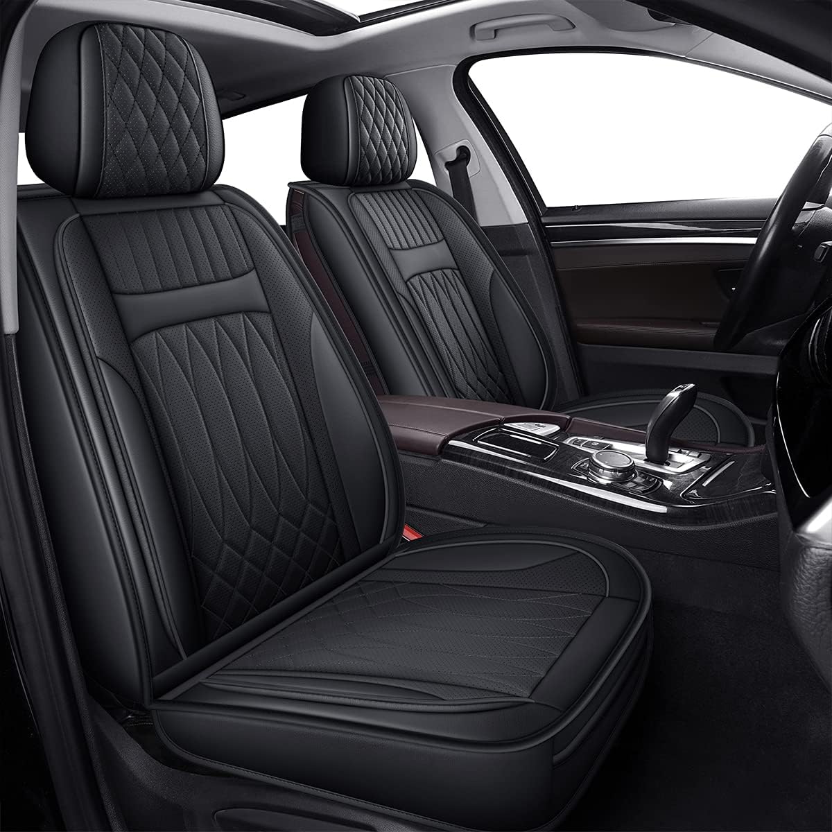 Black+Red Waterproof Leather Automotive Seat Covers G776949