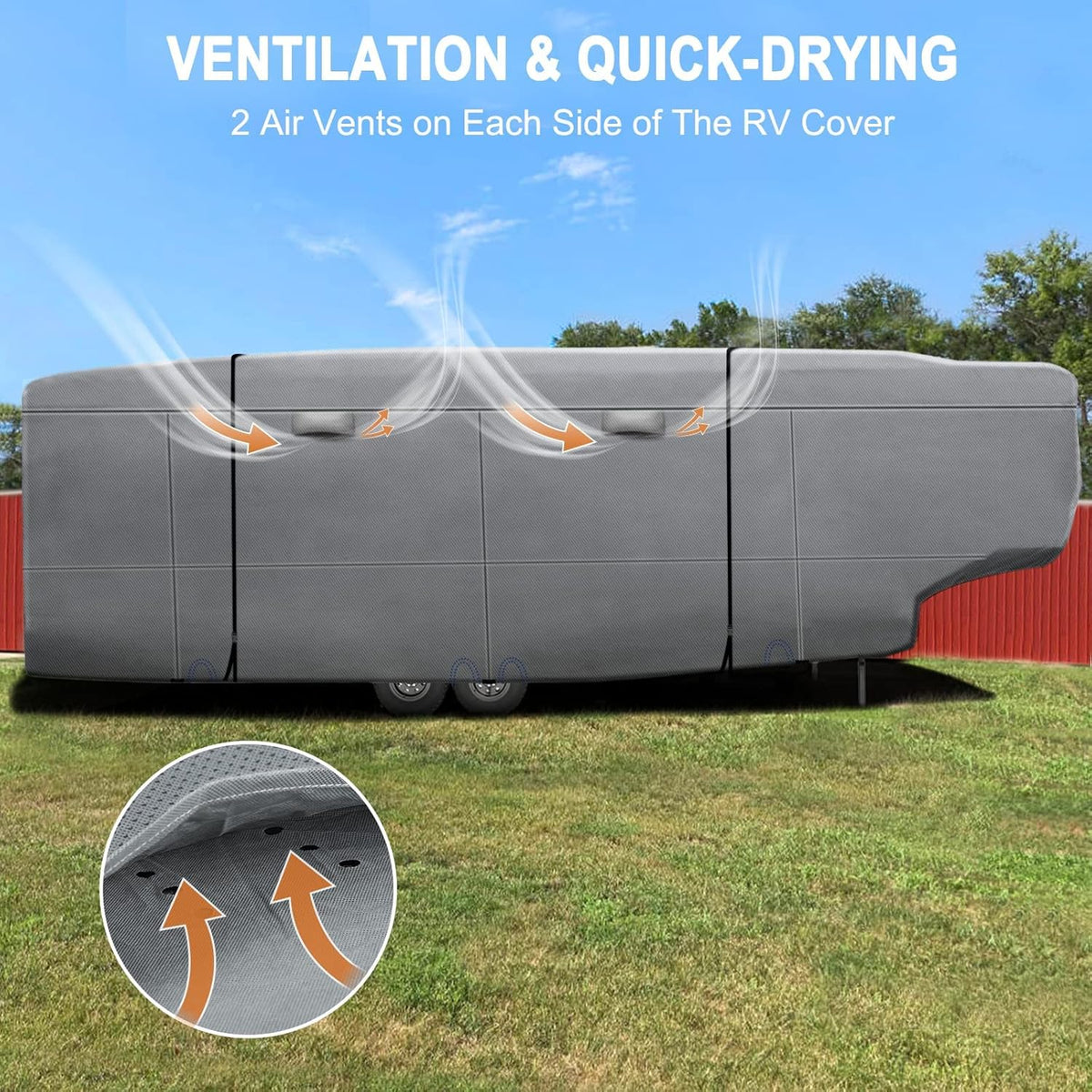5th Wheel RV Cover Heavy Duty Camper Cover with 2Pcs Straps & Gutter Covers R354