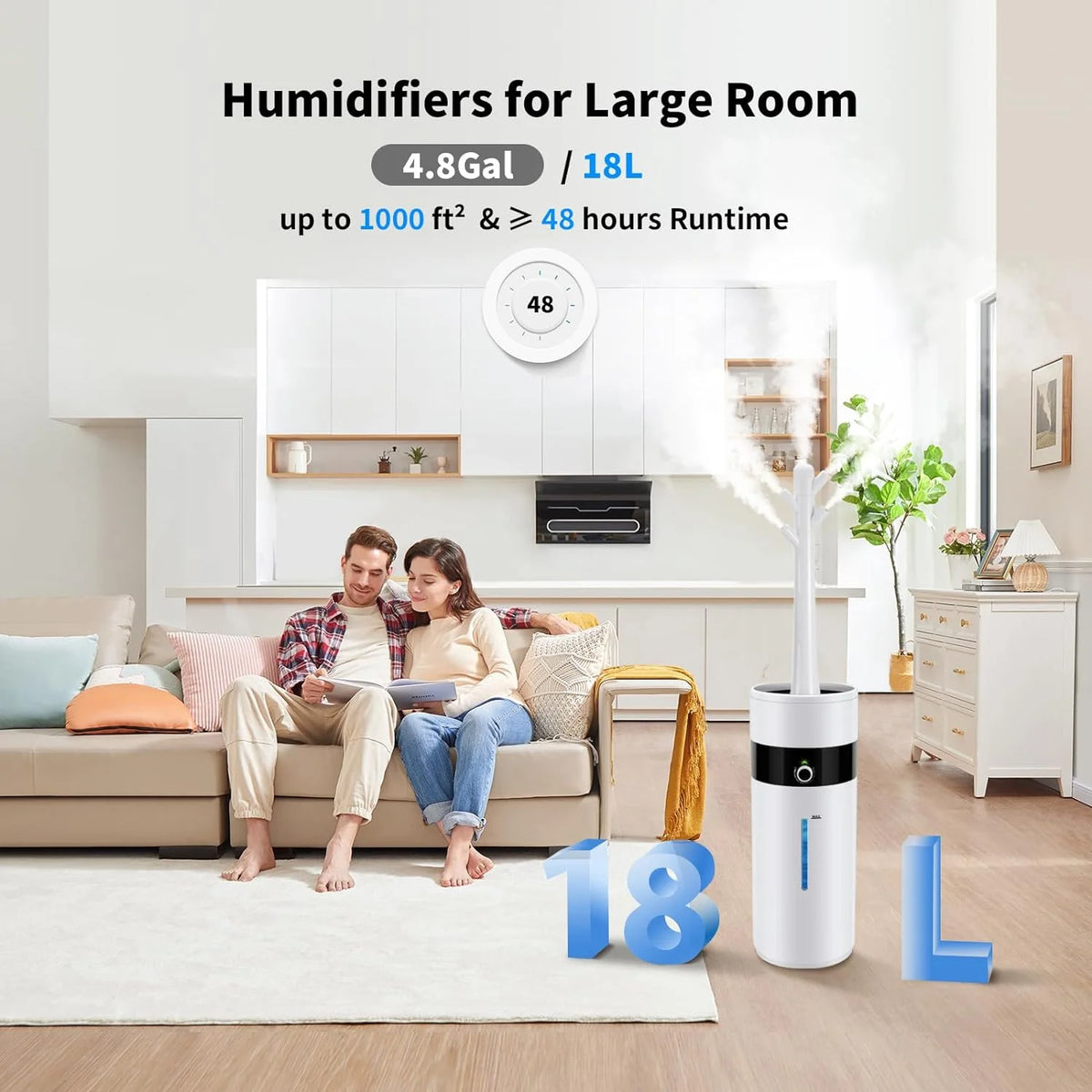 Ultrasonic Topfill Cool Mist Tower Humidifier 18L 4.76Gal 360° Nozzle D463