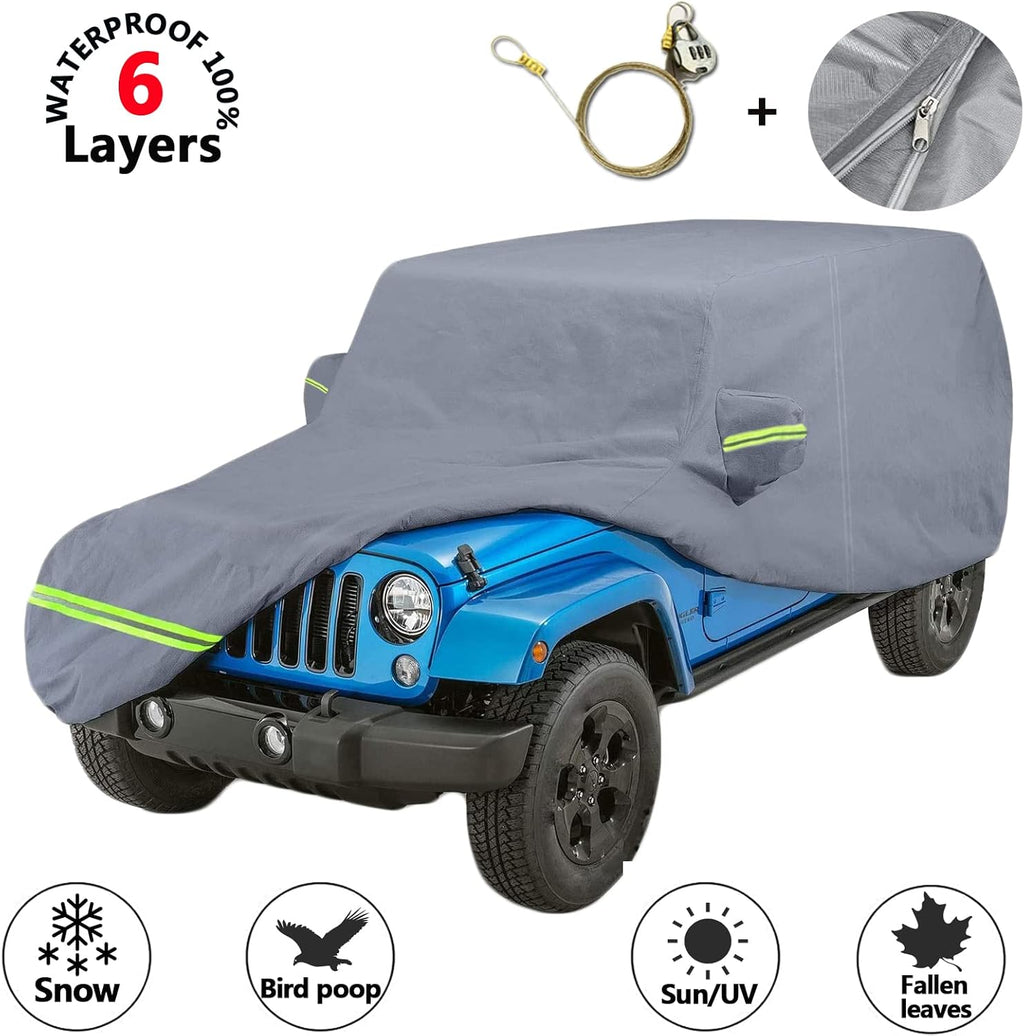 210D Oxford Waterproof Car Cover with Zipper Door, Reflective Strip, Windproof Straps M6081