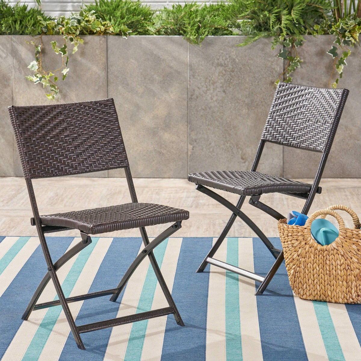 Set of 2 Wicker Patio Folding Chairs Brown F650