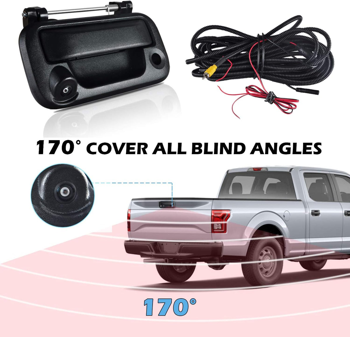 Black Tailgate Backup Reverse Handle with Backup Camera for Pickup Truck Pack of 2 Q50034