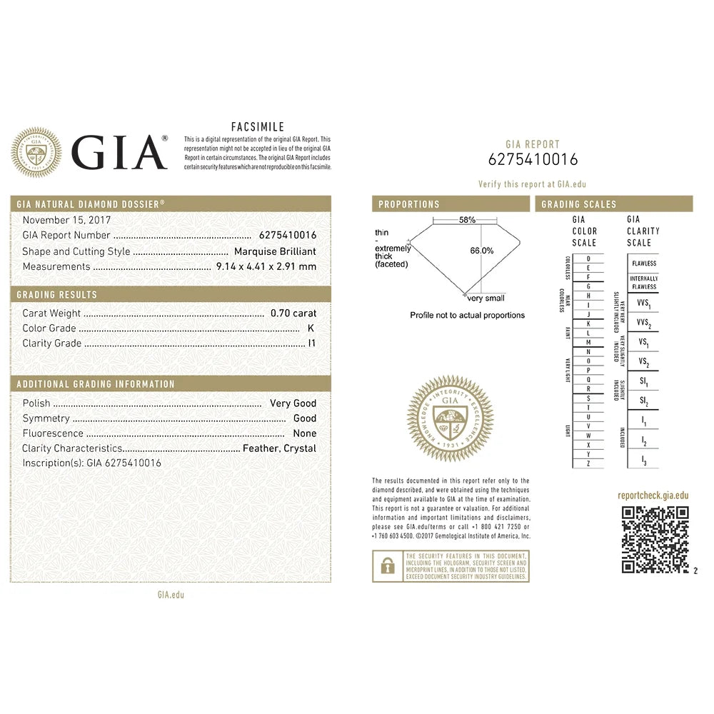 Marquise Cut Diamond Engagement Ring 1.75 CT TW 14K Gold L847